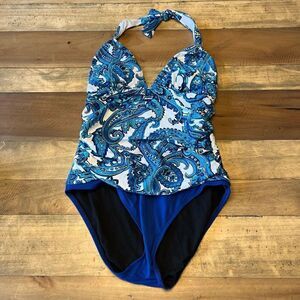 Chap’s Blue & White One Piece Bathing Suit - size 10